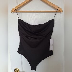 NWT Live In The Moment Black Strapless Bodysuit Snap Closure Large